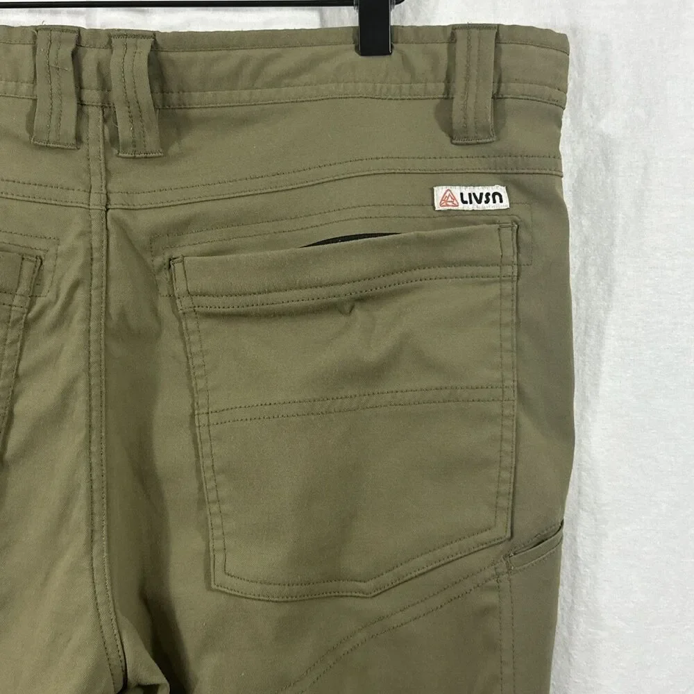 LIVSN Ecotrek Trail Pants Olive Green Mens Sz 38x30L Gorpcore Outdoor Hiking